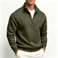 thumbnail image 5 of FENGYOU Mens Casual Quarter Zip Sweatshirt Fleece Lined Thick Pullover Stand Collar Long Sleeve Regular Fit Solid Top Army Green L, 5 of 6