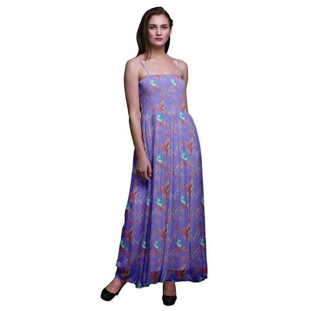 Bimba Baies Rouges et Oiseau Bulbe Bimba Imprimée Robe Fluide à Bretelles Spaghetti Froncée pour Femmes-Xxx-Grand