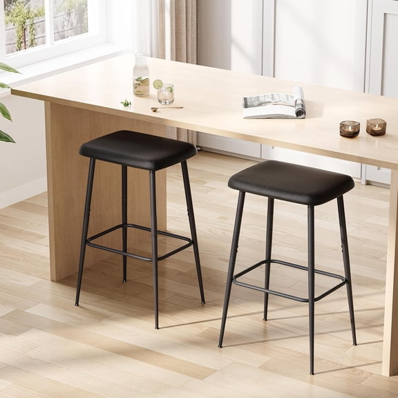 Bar Stools Set of 2,Counter Height Bar Stools, Industrial Modern Barstools with PU Leather Cushion, Metal Frame Bar Chairs with Footrest for Kitchen, Dining Room, Bar, Cafe