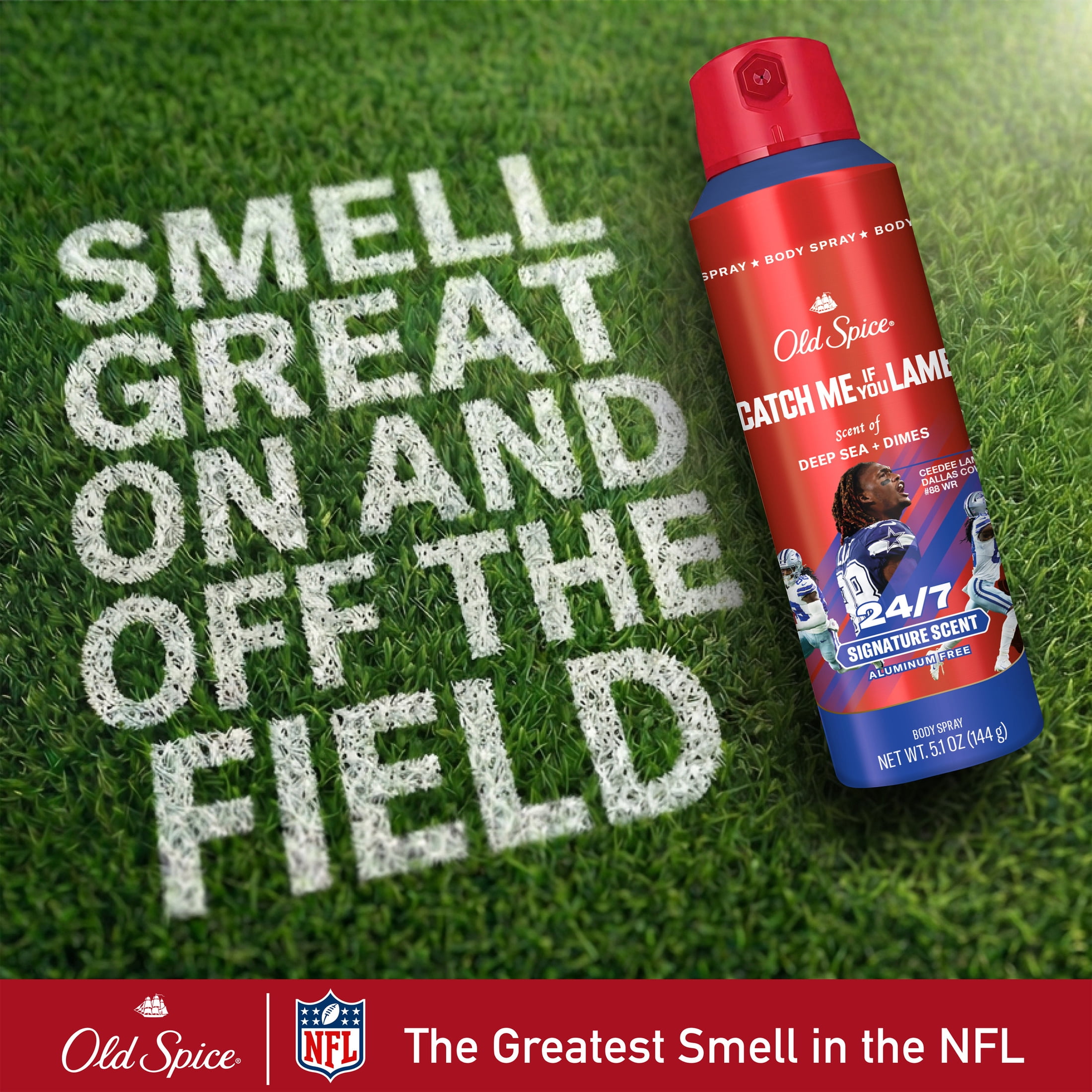 Old Spice Deodorant Body Spray for Men, Aluminum Free, NFL Collection, Ceedee Lamb, Scent of Deep Sea + Dimes, 5.1 oz