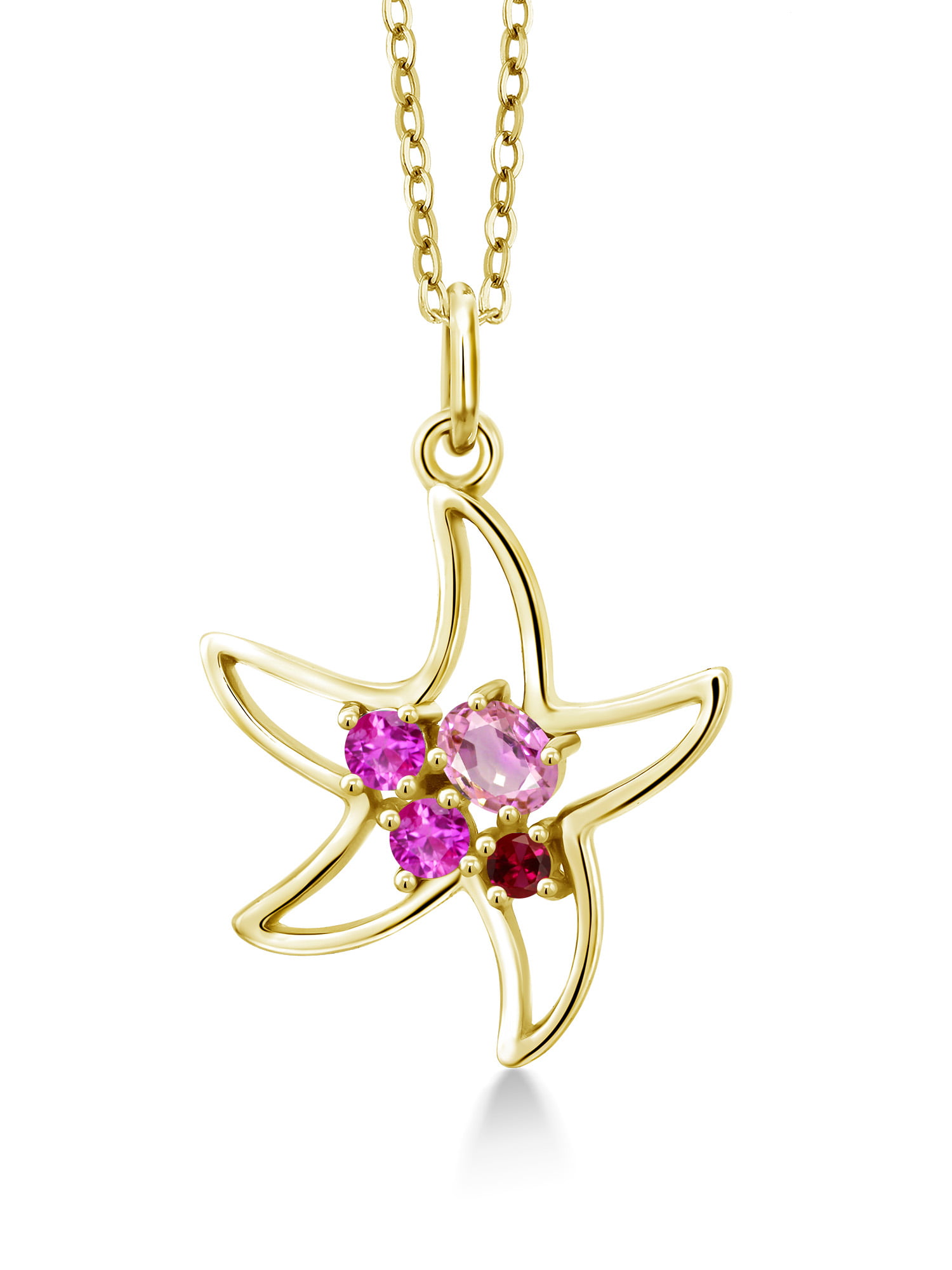 Gem Stone King 0.37 Ct Oval Blue Sapphire Yellow Sapphire 925 Sterling Silver Starfish Necklace 