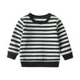 thumbnail image 2 of Toddler Baby Boy Long Sleeve Solid Stripe Pullover Sweatshirt Tops Fall Clothes Outfit Dark Gray 9-12 Months, 2 of 6