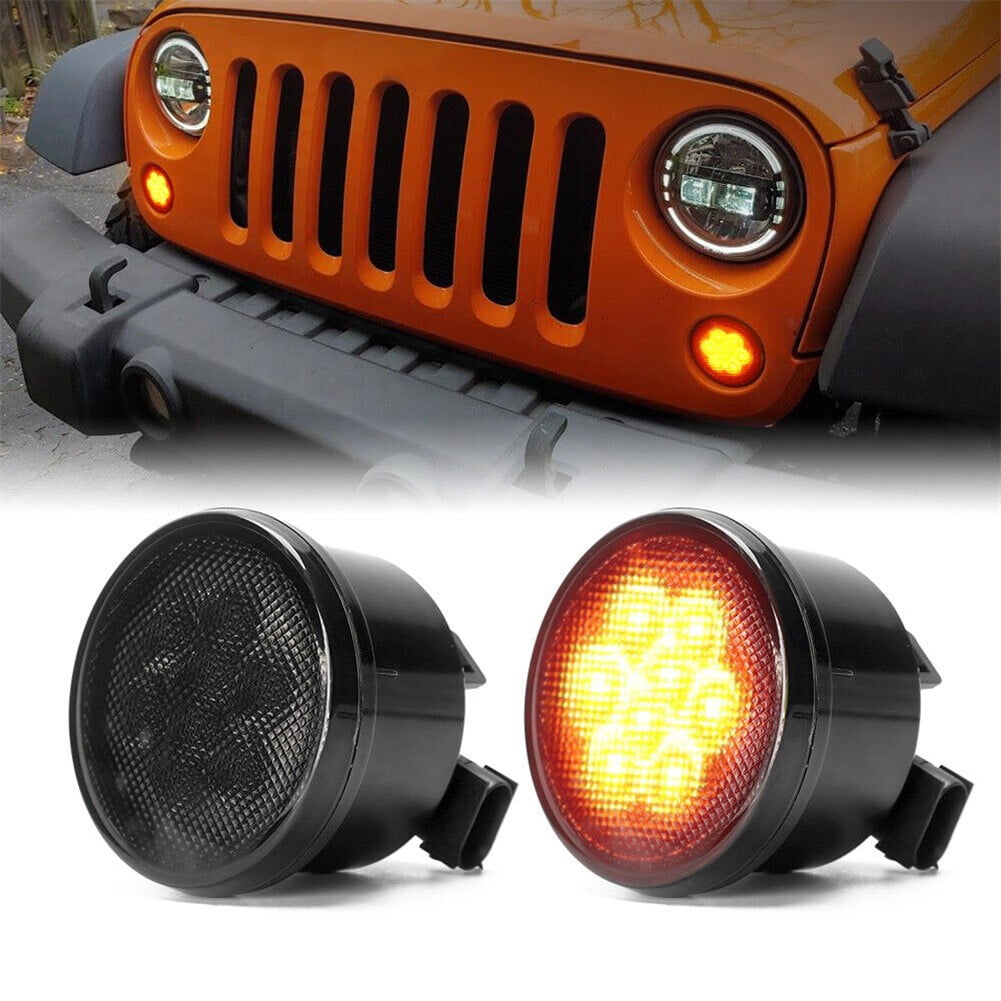 Front LED Turn Signal Lights for Jeep Wrangler JK 2007-2017 Amber Parking  Lamps 