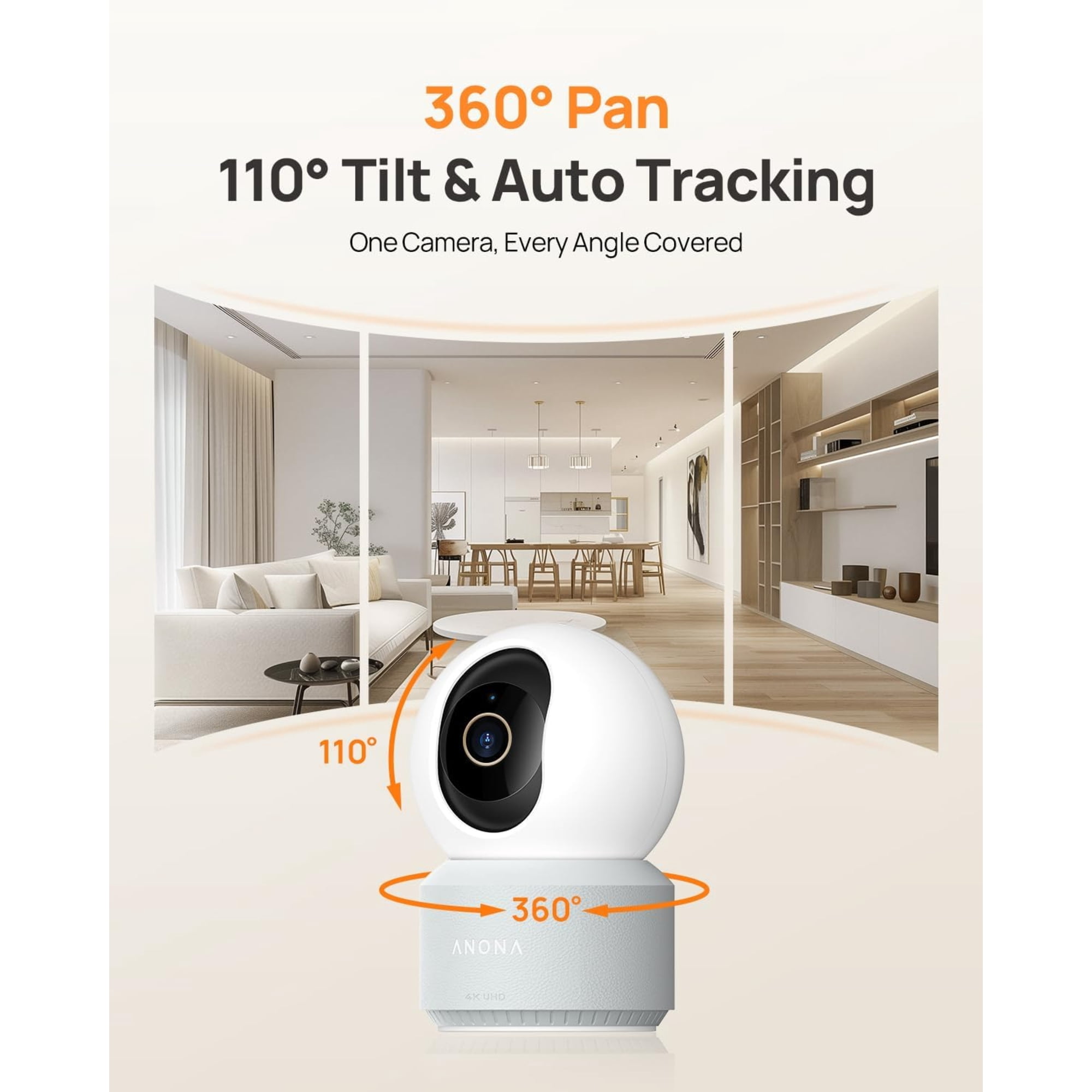 Anona HM1010-2 4k UHD Indoor Security Camera Also For Pets/ Baby With Phone App - Wifi/ Auto-Tracking - 2pack