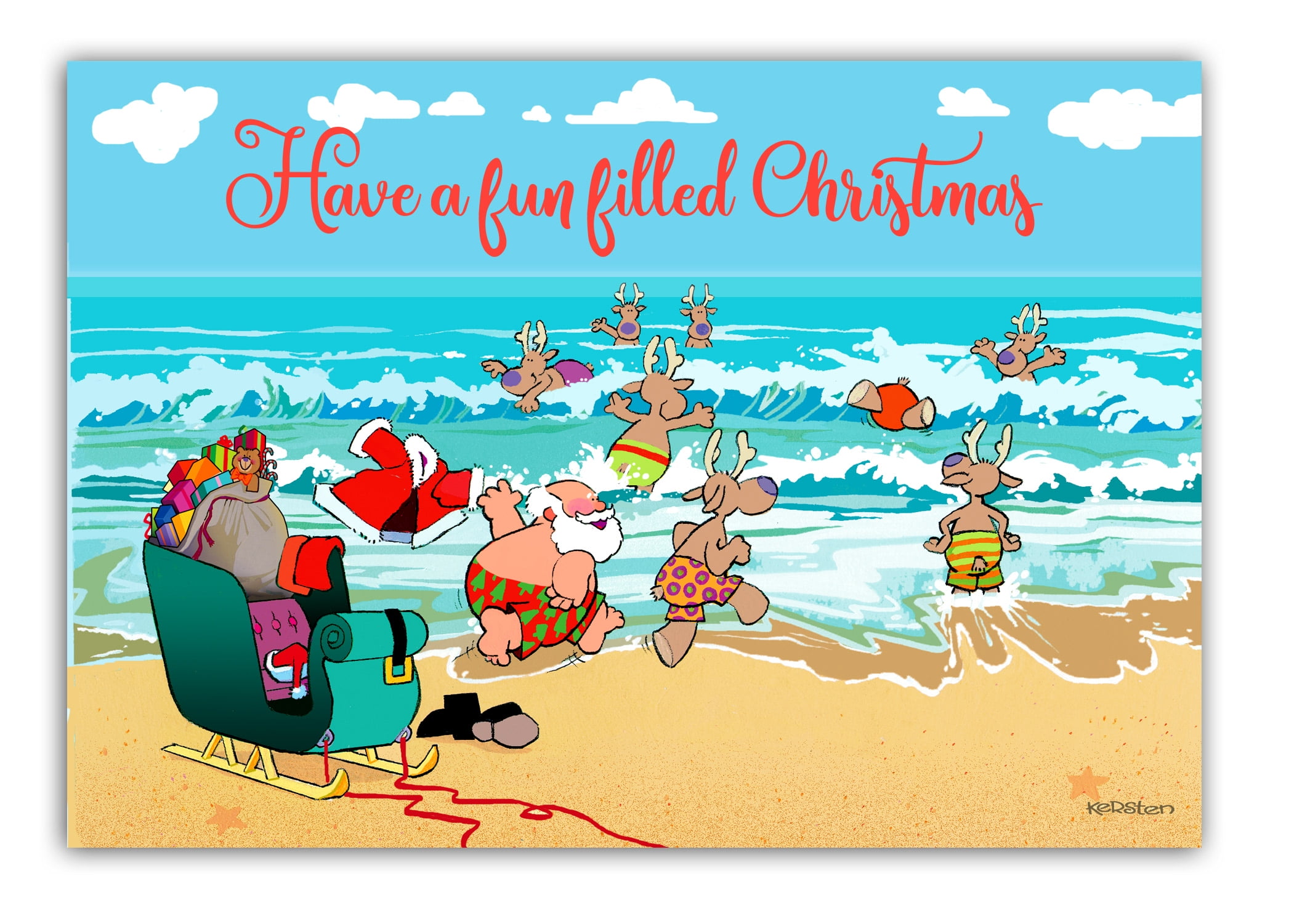 Beach Fun Christmas Postcards - 40 Holiday Beach Postcards - 4 x 6 Inch Postcards - 17050