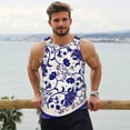thumbnail image 6 of KLL Blue And White Porcelain Pattern Print Men's Muscle Gym Workout Stringer Tank Tops Bodybuilding Fitness T-Shirts Tank Tops Men-, 6 of 7
