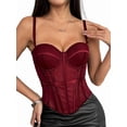 thumbnail image 2 of Corset Tops for Women Going Out Bustier Top Sleeveless Adjustable Straps Tops with Back Hooks Wine Red S, 2 of 9