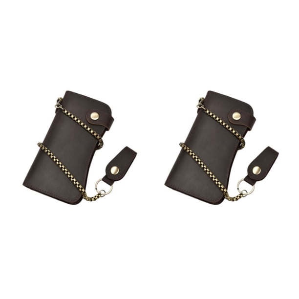 Sonducket Cartera de cuero con cadena, carteras antirrobo con cremallera, portatarjetas de identificación multitarjeta, monedero Retro a la Marron oscuro 2piezas