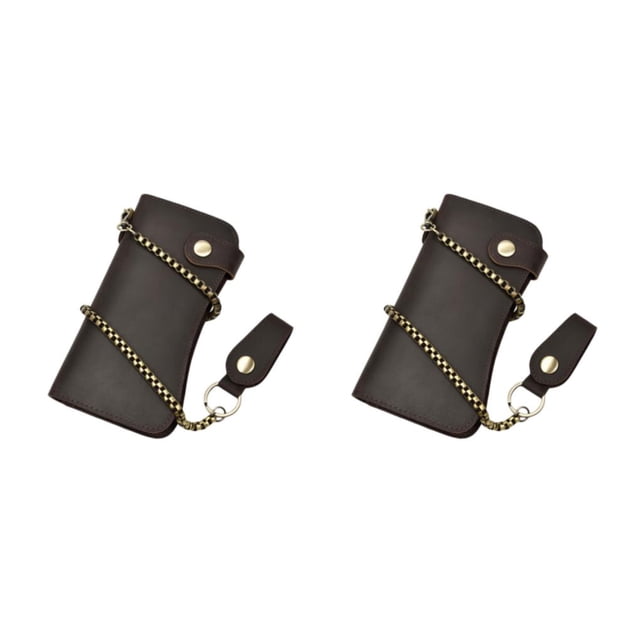 Sonducket Cartera de cuero con cadena, carteras antirrobo con cremallera, portatarjetas de identificación multitarjeta, monedero Retro a la Marron oscuro 2piezas