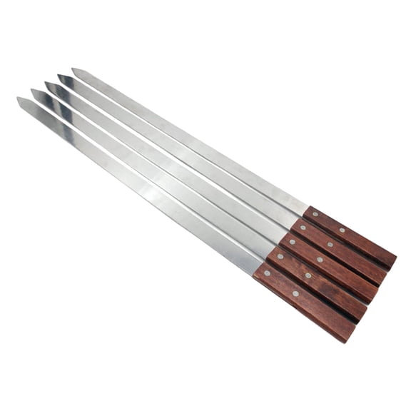 yotijay Set of 5 23.6" BBQ Skewers with Wood Handle Protect Your Hands Kabob Skewer for