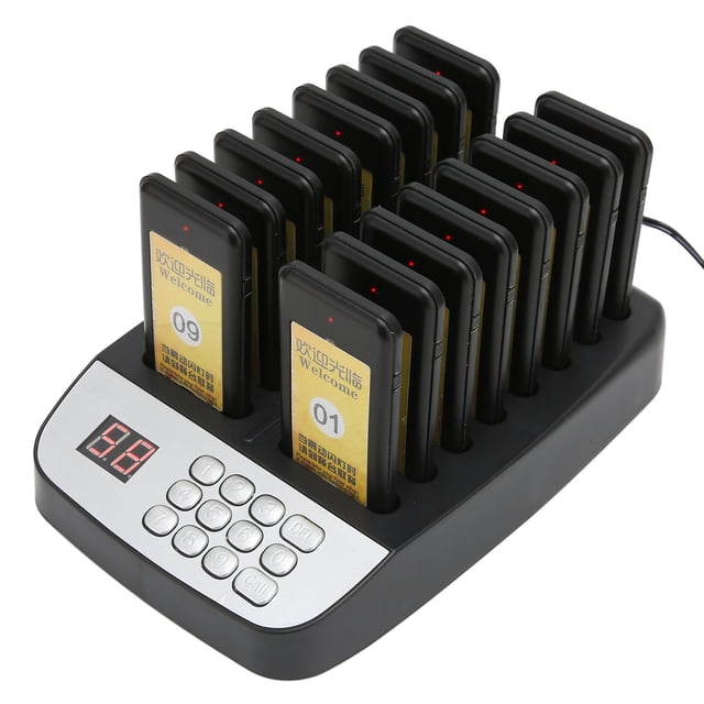 Restaurant Pager System 16, Wireless Calling System 3 Vibration Modes Strong Signal Independent Coding for Pizzeria for Restaurant US Plug