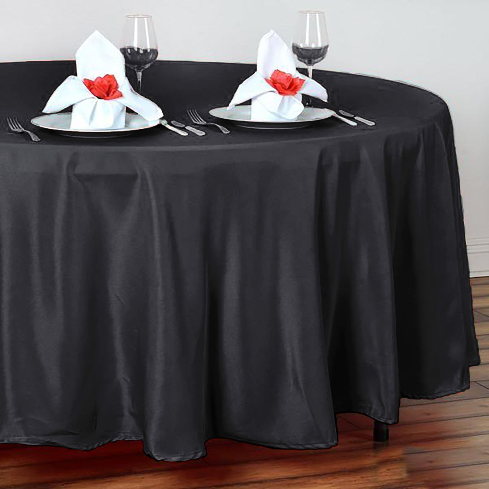 Balsa Circle 108" Round Polyester Tablecloth Wedding Table Linens - Black