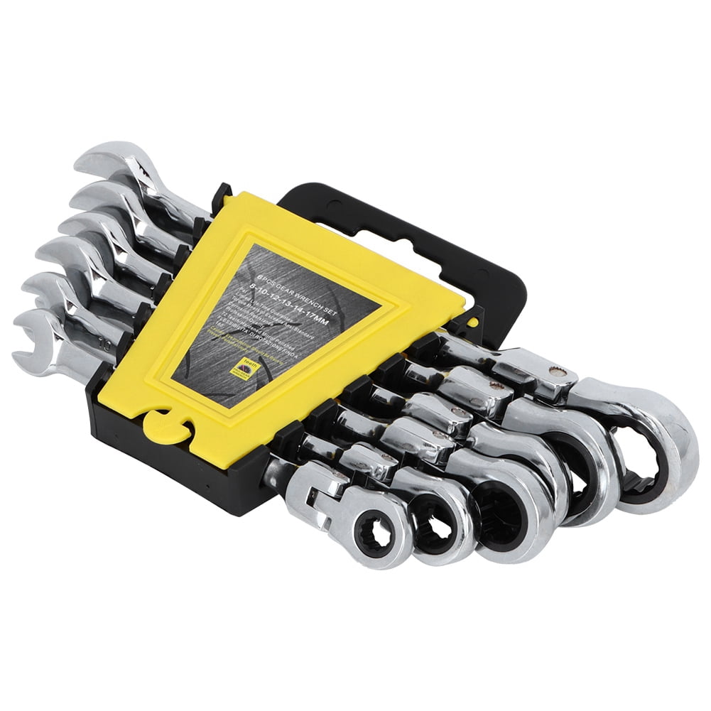 6-Piece 180° Adjustable Double Purpose 8-17mm Master Ratchet Wrench Tool Set, Yellow