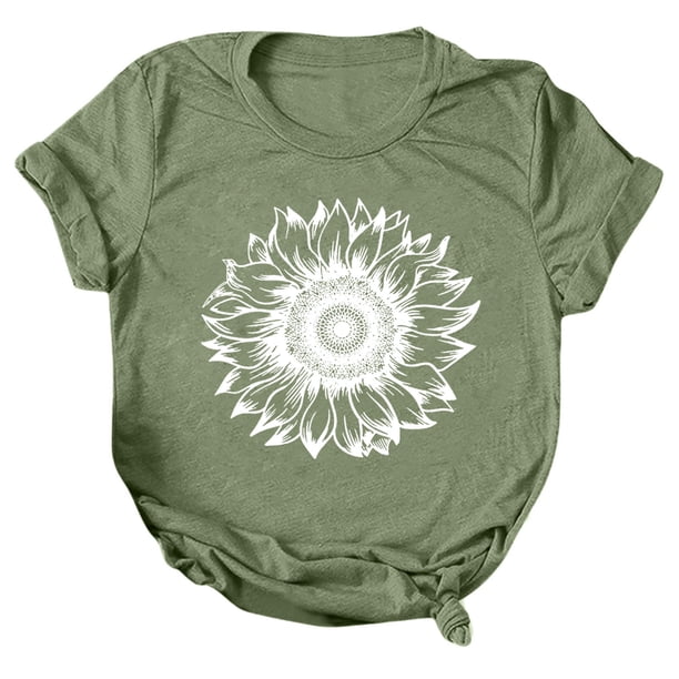 Gibobby Playera Corte clásico para Mujer Mujeres Casual Girasol Impresión Mangas Cuello Redondo Camiseta Suelta Blusa Tops(Verde,CH)