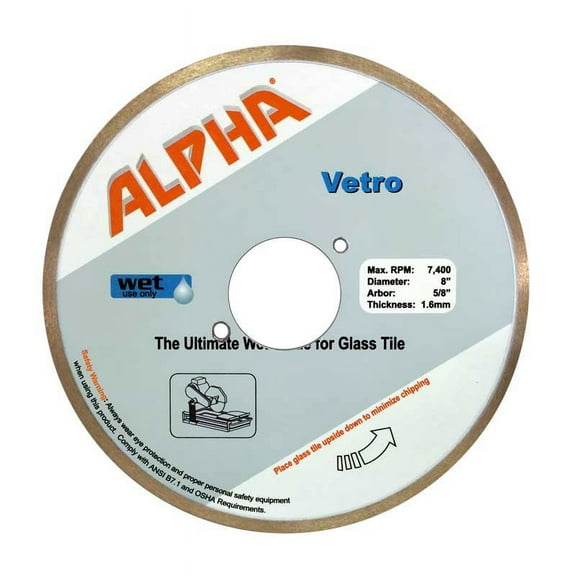 Alpha 8" Wet Cutting Glass Blade with 7/8" Arbor
