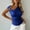 Blue v neck short sleeve tops a1, variant on Summer Women's V Neck Short Sleeve Tops Ruched Wrap Off Shoulder Elegant Casual Blouses Holiday Vacation Fashion Clothes, Black 2XL