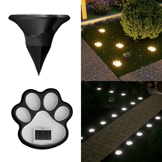 Luces solares LED de huella de pata de perro - Acento decorativo exterior para caminos, estacas para el jardín de pasarela de alta luminosidad, luz de jardín en el patio resistente a la intemperie