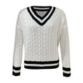 thumbnail image 4 of Women's V Neck Sweater Trendy Striped Pullover Knit Preppy Sweaters Color: White Size: S, 4 of 5