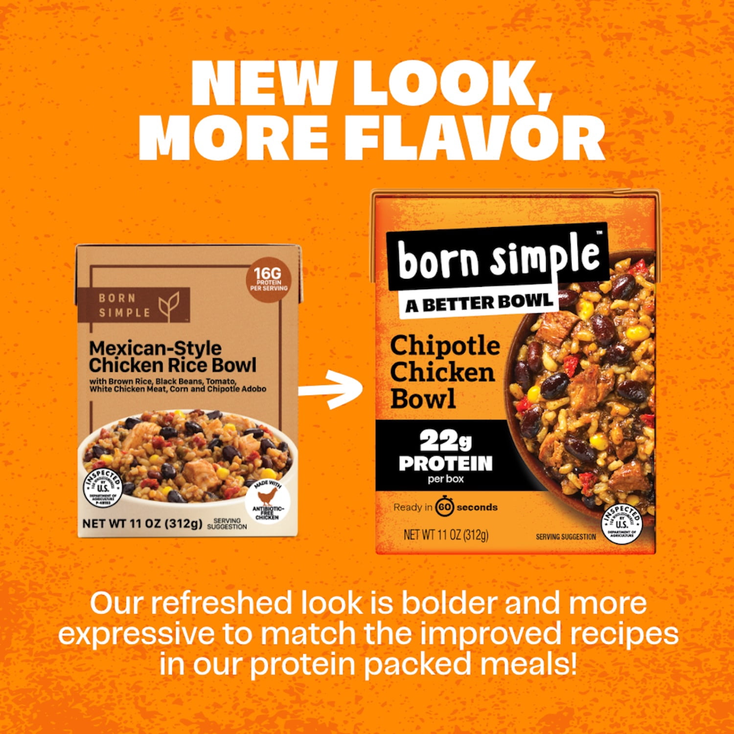 (2 pack) Born Simple Mexican Style Chicken Rice Bowl, 11 oz Box, Ready to Eat