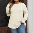 thumbnail image 6 of Workout Tops for Women Women's Solid Round Neck Loose Long Sleeve Medium Length Leaky Thumb T-shirt Top, 6 of 9