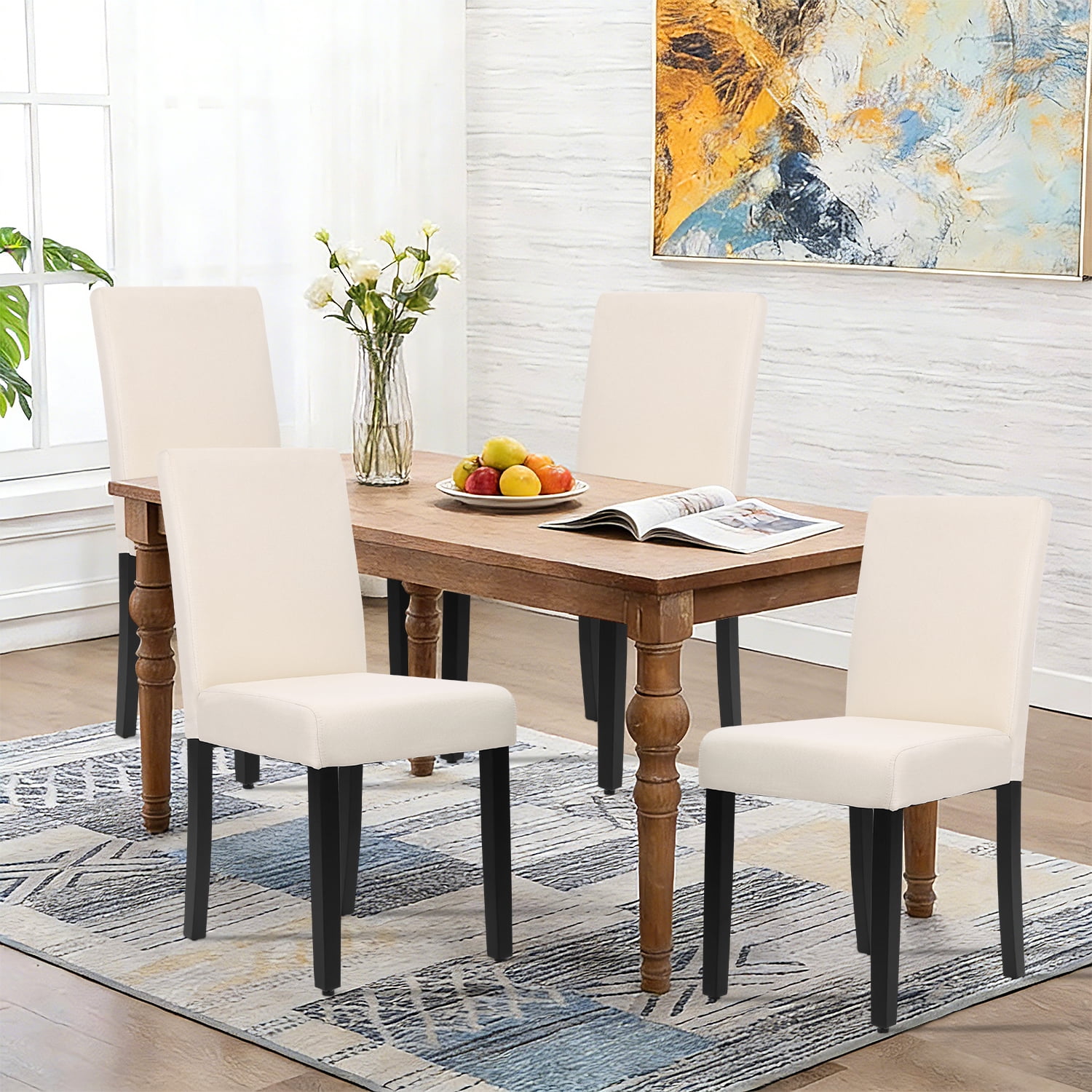 NiamVelo Dining Chairs Set of 4 Fabric Upholstered Kitchen Chairs Dining Room Chairs with Solid Wood Legs for Kitchen Restaurant and Living Room, Beige