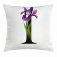 thumbnail image 1 of Letter I Throw Pillow Cushion Cover, ABC Concept Floral Typography with I Silhouette and Iris Flowers Spring, Decorative Square Accent Pillow Case, 16 X 16 Inches, Violet Green Black, by Ambesonne, 1 of 2