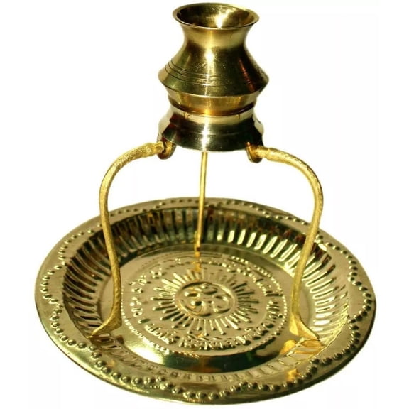 Lovely 5.5" Brass Pooja Plate Thali Shivling Stand & Abhishek Lota Navratri Puja