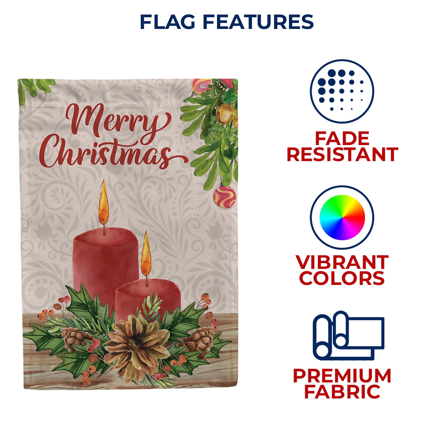 America Forever Merry Christmas Candles House Flag, 28 x 40 inch Double Sided, Red Lit Candles Holly Banner, Holiday Outside Decorations Yard Flag, Christmas Seasonal Outdoor Decor