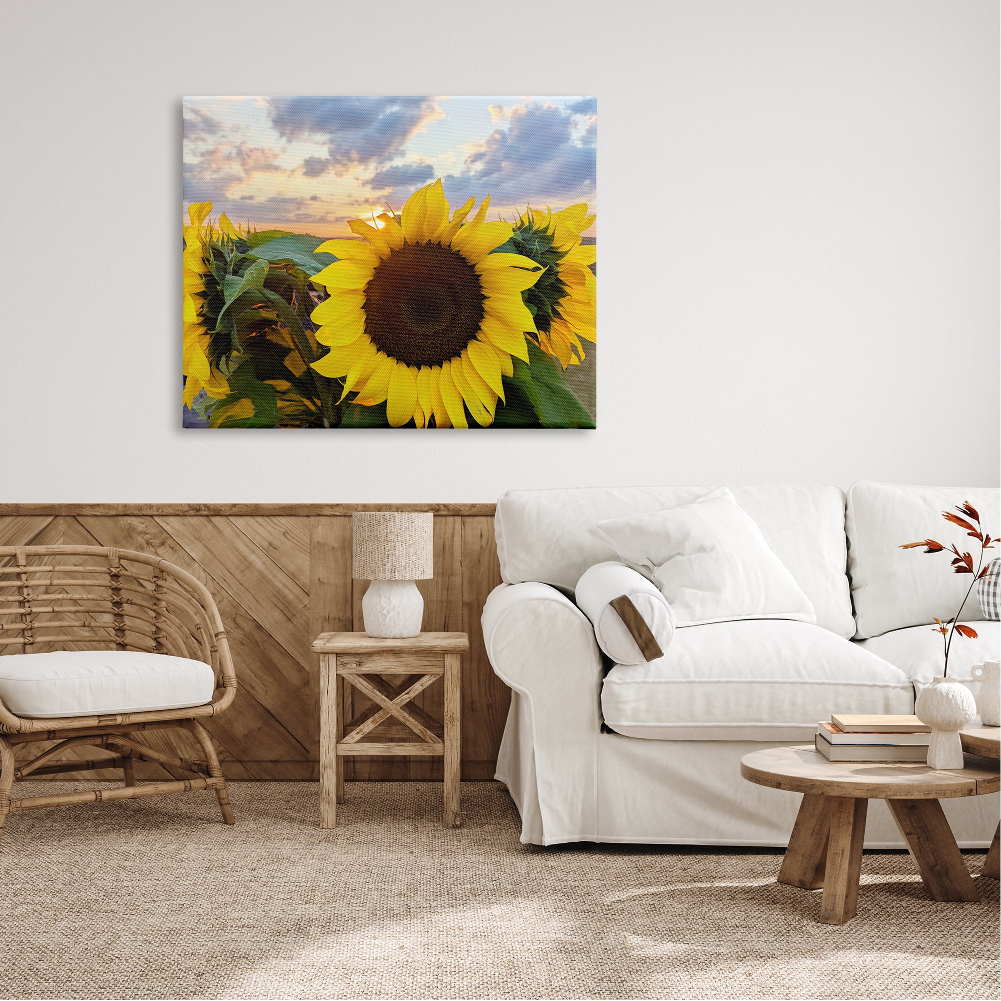 Stupell Industries Bright Yellow Sunflowers Blooming Warm Sunrise Sky Canvas Wall Art, 48 x 36, Design by Kali Wilson