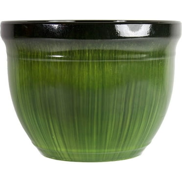 (MRR15-205 Large Round Planter - Modern Indoor & Outdoor Decorative Flower Pot/Box (15 Inch, Green Drip)