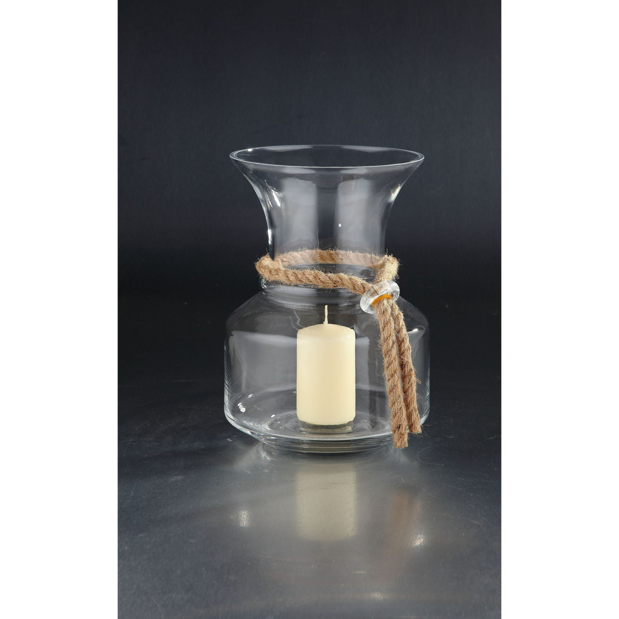 11.5" Clear Round Hand Blown Glass Candle Holder