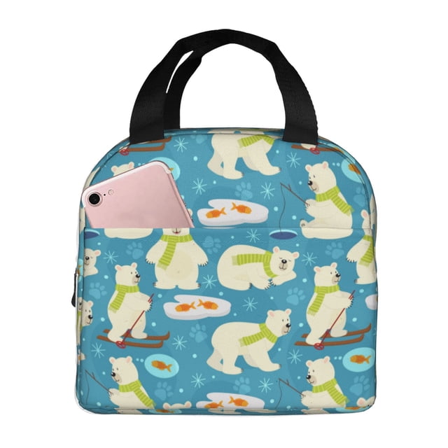 Easygdp Cute Polar Bear Fishing Bolsa Térmica Premium - Tela Oxford Impermeable, Gran Capacidad, Bolsillo Frontal, Unisex para Trabajo, Escuela, Actividades al Aire Libre y Picnics