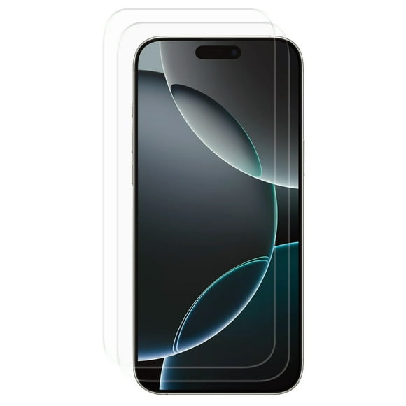 Onn. 2-Pack iPhone 16 Pro Max Premium Japanese Tempered Glass Screen Protector with Easy Application Tray, Scratch & Impact Absorbing