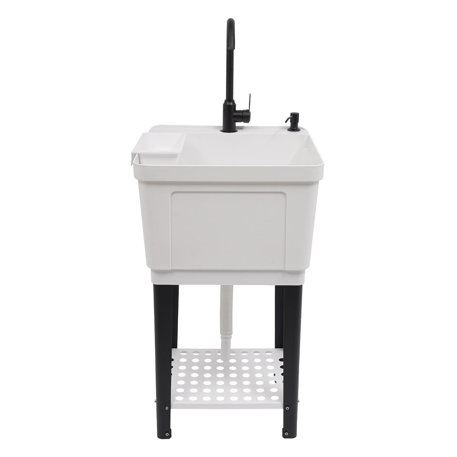 TFCFL Laundry Sink Square Utility Sink Freestanding Washing Sink with Soap Box, Faucet & Bottom Storage Rack