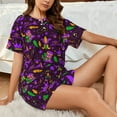 thumbnail image 4 of Gukieu Mardi Gra2 Print Women's Short-sleeved Pajama Set, Round Neck Button Top Elastic Shorts 2-piece Set, Summer Home Leisure Clothing-4X-Large, 4 of 6