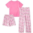 thumbnail image 2 of Aideaone Girls Pajamas Sets 3 Piece Short Sleeve Shirt Top Pants Shorts with Pockets Sleepwear 7-14 Years, 2 of 5