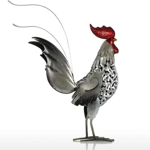 Metal Rooster Garden Statue Outdoor Decor Yard Art Chicken Decoration for Home Patio Lawn Backyard Farmhouse Kitchen (18", Silver)