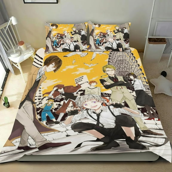 Bungou Stray Dogs Themed Bed Sheet Set Three Piece Set 53x79 In ches Comfortable And Skin Friendly Unique Design Creating A Star Studded Night Home Decor Gifts For Family Friends fans