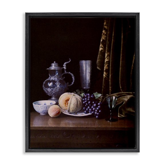 Stupell Industries Vanitas Still Life Food & Beverage Photography Black Floater Framed Canvas Art Print Wall Art, 17 x 21