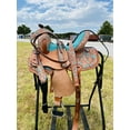 thumbnail image 2 of Resistance Youth Western Barrel Saddle for Horse Riding – Genuine Leather Kids Saddle with Floral Tooling, Silver Conchos & Free Tack Set – Sizes 10”, 12”, 13”, 2 of 7
