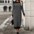thumbnail image 2 of Vestido recto de rayas, nuevo vestido ajustado de color liso, vestido largo de moda para otoño e invierno, vestido de lana con mangas largas, 2 of 5