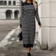 thumbnail image 2 of Vestido recto de rayas, nuevo vestido ajustado de color liso, vestido largo de moda para otoño e invierno, vestido de lana con mangas largas, 2 of 5