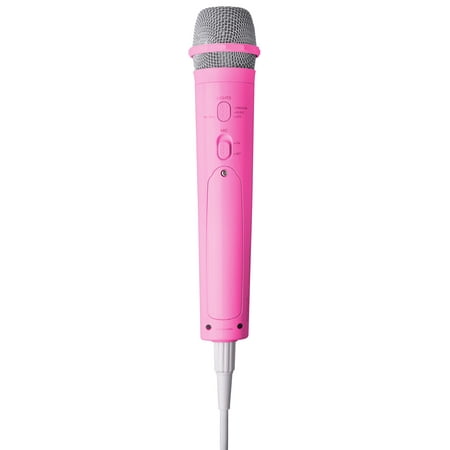 Singing Machine Unidirectional Wired Microphone with LED Disco Lights on Front Grip, Pink