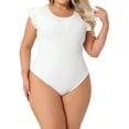 thumbnail image 2 of DARING DIVA Women's Plus Ruffle Sleeveless Slim Fit Stretchy Bodysuit 4X White, 2 of 5