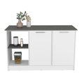 thumbnail image 5 of Kitchen Island with 59" W Workspace Ideal for Meal Preps and Alternative Dining Areas, Two Open Shelves and Double - door Cabinet in White/Light Oak, 5 of 5