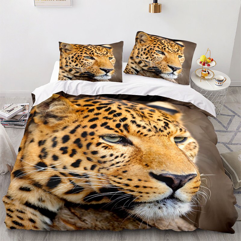 Leopard Duvet Cover Set King Size 3D Animal Print Bedding Set Soft