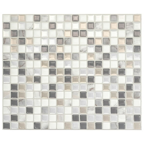 Smart Tiles Peel and Stick Backsplash, 5 Adhesive Tiles, Minimo Beige/Grey/White, 11.55"x9.64"