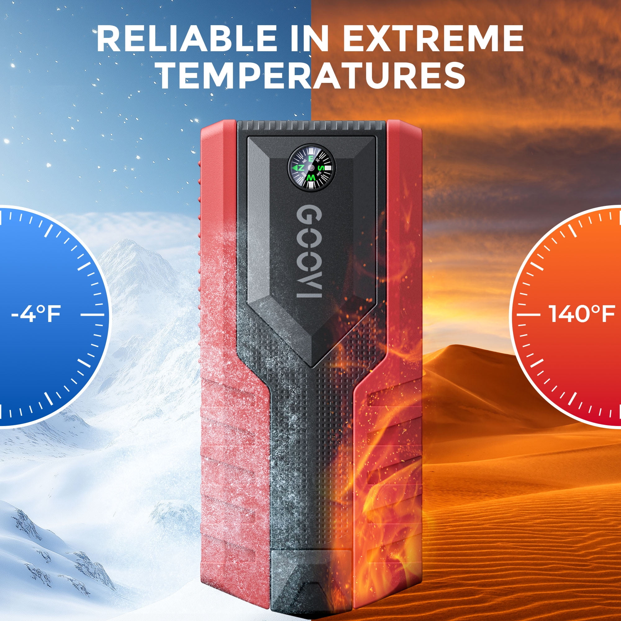 GOOVI Car Jump Starter 2000A Peak 12V Battery Jump Box Portable Battery Booster with LED Light USB Quick Charge