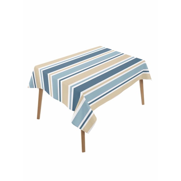 Khaki Blue Striped Rectangle Tablecloth, Farmhouse Stripes Modern Abstract Art Waterproof & StainResistant Tablecloth, Washable Oil-proof Table Cover for Dining/Party/Wedding/Camping/Buffet 52x70 In