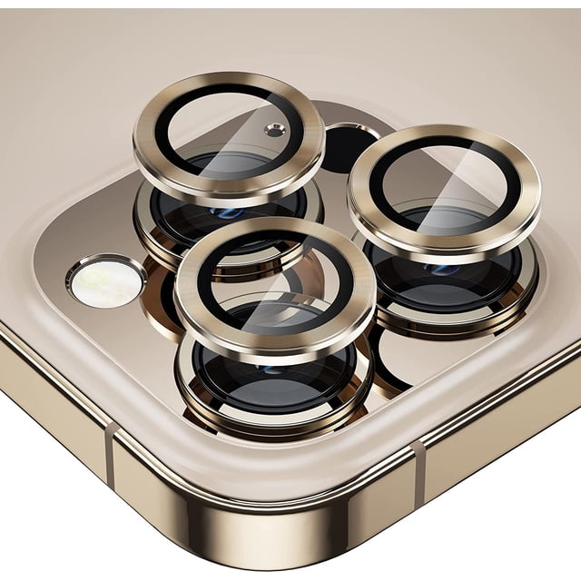 3 Pack IPhone 13 Pro Max (6.7 Inch)/ IPhone 13 Pro (6.1 Inch) Camera Lens Protector,Anti Scrach HD Tempered Glass Metal Camera Screen Protector Shockproof Cover Film,Gold